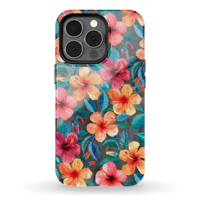 iPhone 13 pro StrongFit Colorful Little Tropical Hibiscus Blooms by Micklyn Le Feuvre