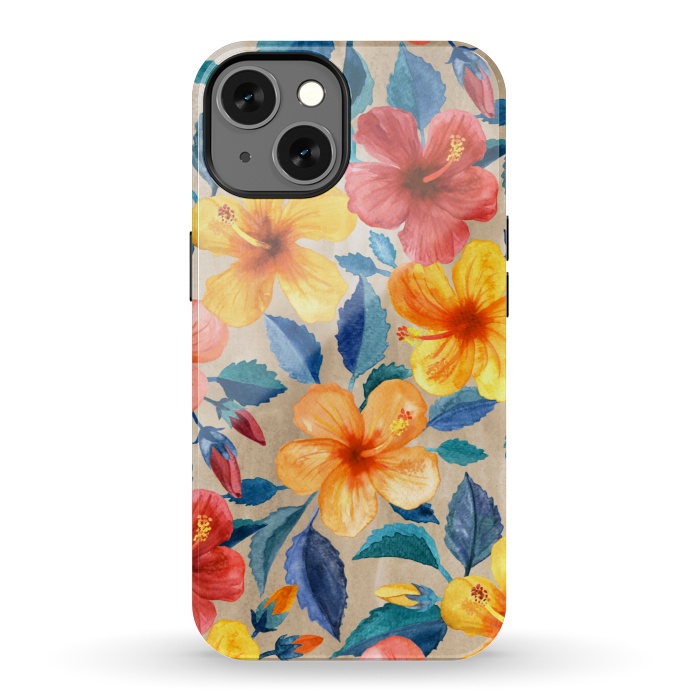 iPhone 13 StrongFit Tropical Hibiscus Blooms in Watercolor by Micklyn Le Feuvre