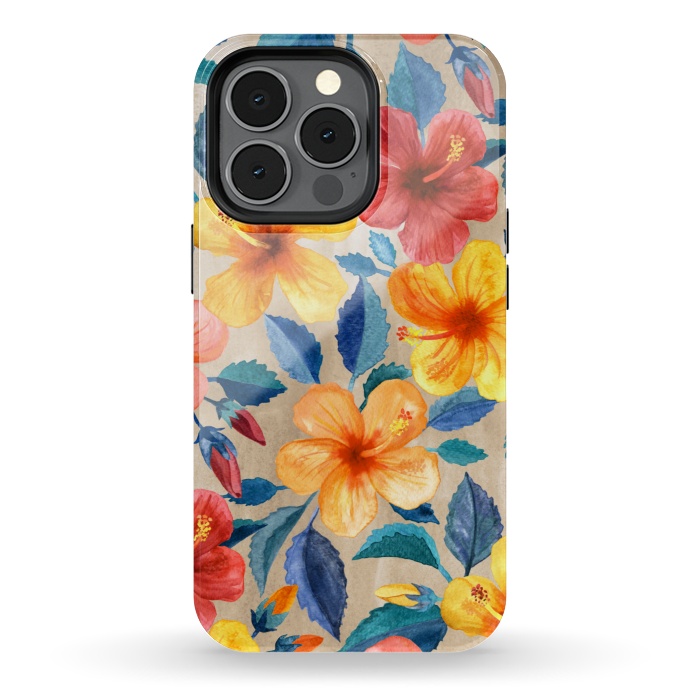 iPhone 13 pro StrongFit Tropical Hibiscus Blooms in Watercolor by Micklyn Le Feuvre
