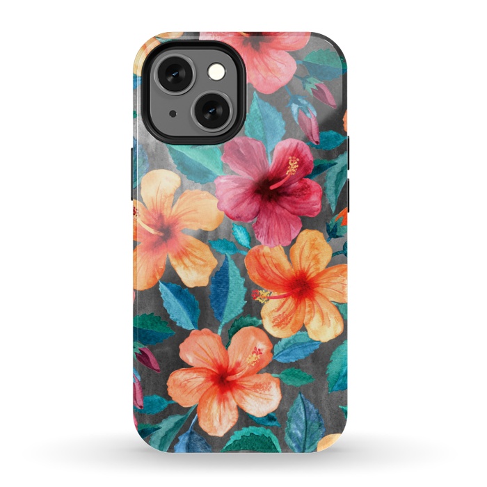 iPhone 13 mini StrongFit Colorful Tropical Hibiscus Blooms  by Micklyn Le Feuvre