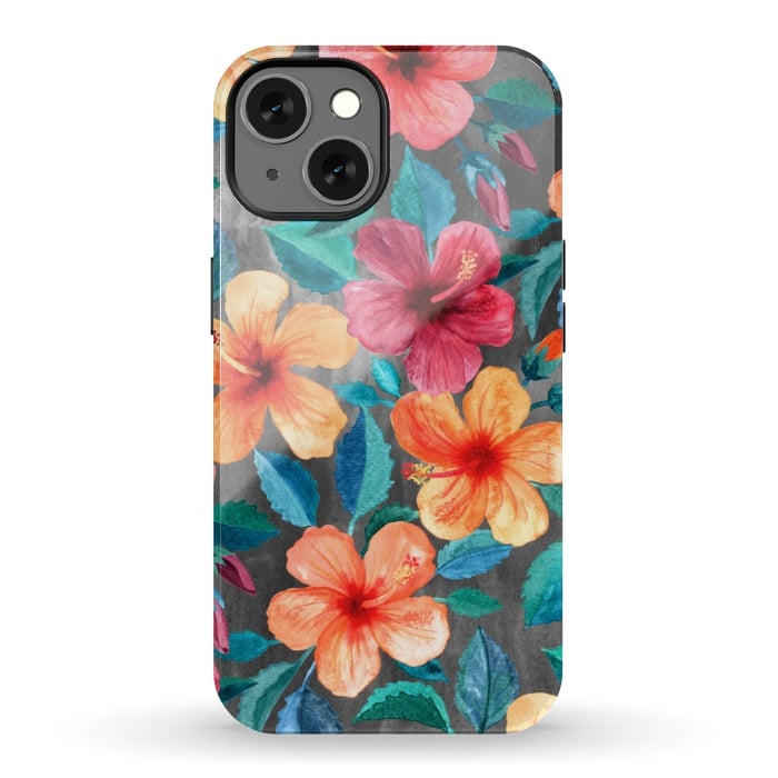 iPhone 13 StrongFit Colorful Tropical Hibiscus Blooms  by Micklyn Le Feuvre