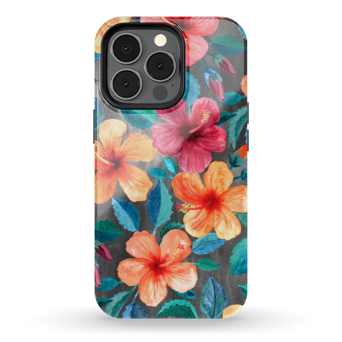 iPhone 13 pro StrongFit Colorful Tropical Hibiscus Blooms  by Micklyn Le Feuvre