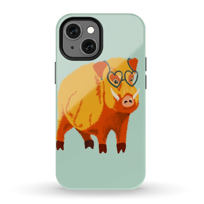 iPhone 13 mini StrongFit Cute Boar Pig With Glasses  by Boriana Giormova