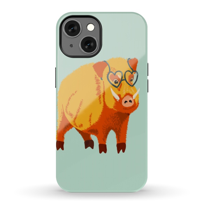 iPhone 13 StrongFit Cute Boar Pig With Glasses  by Boriana Giormova