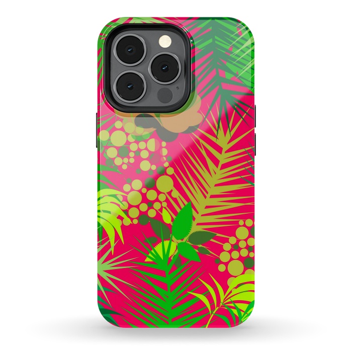 iPhone 13 pro StrongFit pink tropical pattern by MALLIKA