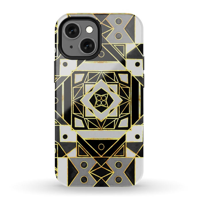 iPhone 13 mini StrongFit Gold, Black & White Art Deco  by Tigatiga