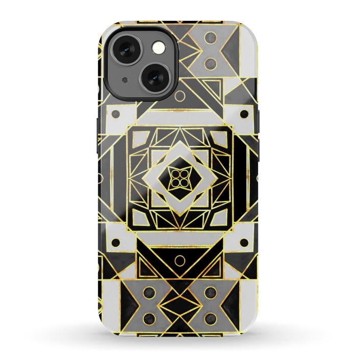 iPhone 13 StrongFit Gold, Black & White Art Deco  by Tigatiga