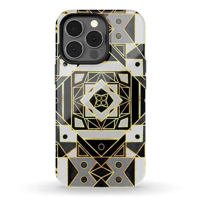 iPhone 13 pro StrongFit Gold, Black & White Art Deco  by Tigatiga