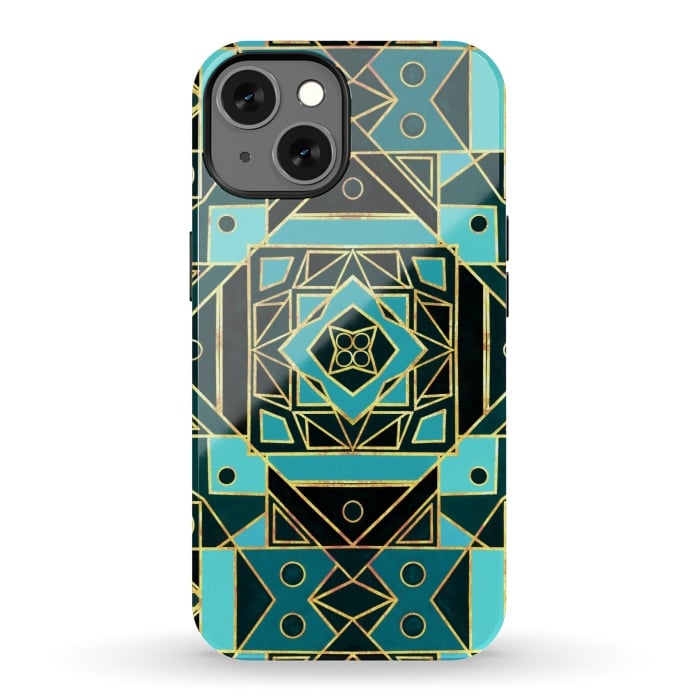 iPhone 13 StrongFit Gold & Teal Art Deco  by Tigatiga