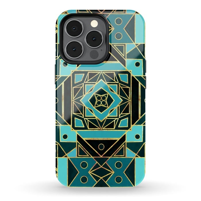 iPhone 13 pro StrongFit Gold & Teal Art Deco  by Tigatiga