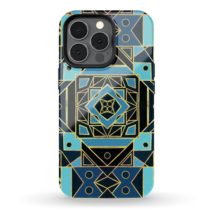 iPhone 13 pro StrongFit Navy & Gold Art Deco  by Tigatiga
