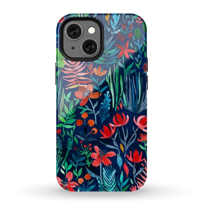 iPhone 13 mini StrongFit Tropical Ink Watercolor Garden by Micklyn Le Feuvre
