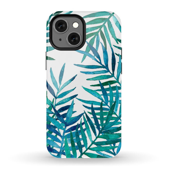 iPhone 13 mini StrongFit Watercolor Palm Leaves on White by Micklyn Le Feuvre