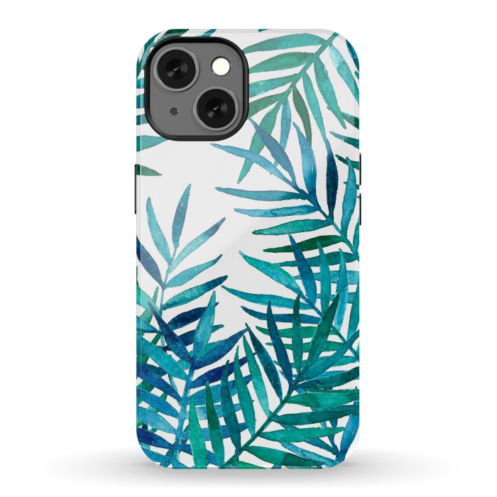 iPhone 13 StrongFit Watercolor Palm Leaves on White by Micklyn Le Feuvre