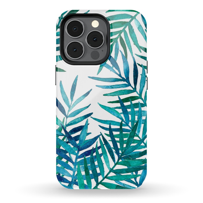 iPhone 13 pro StrongFit Watercolor Palm Leaves on White by Micklyn Le Feuvre