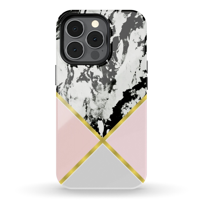 iPhone 13 pro StrongFit Pink geometric and black marble by Jms
