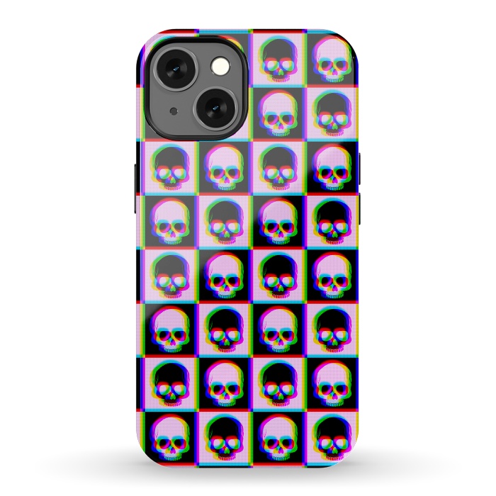 iPhone 13 StrongFit Glitch Checkered Skulls Pattern IV by Art Design Works