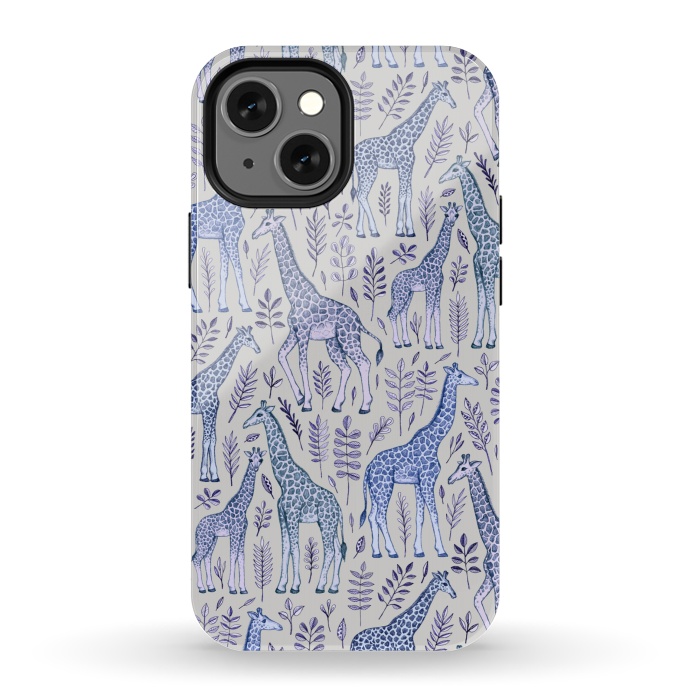 iPhone 13 mini StrongFit Little Giraffes in Blue, Purple and Grey by Micklyn Le Feuvre