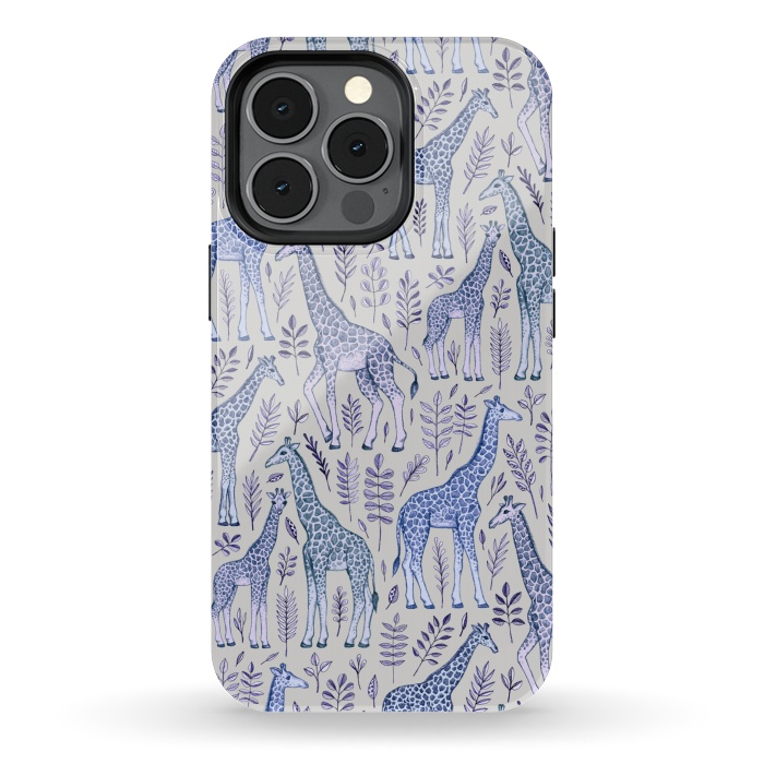 iPhone 13 pro StrongFit Little Giraffes in Blue, Purple and Grey by Micklyn Le Feuvre