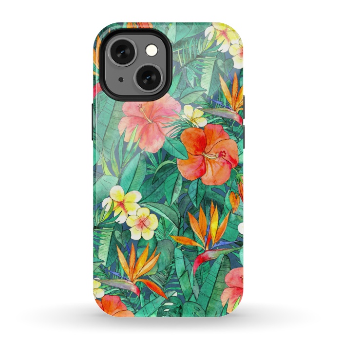iPhone 13 mini StrongFit Classic Tropical Garden in Watercolor by Micklyn Le Feuvre