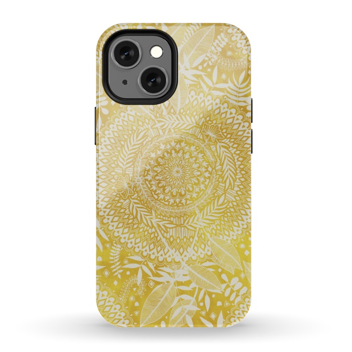 iPhone 13 mini StrongFit Medallion Pattern in Mustard and Cream by Micklyn Le Feuvre