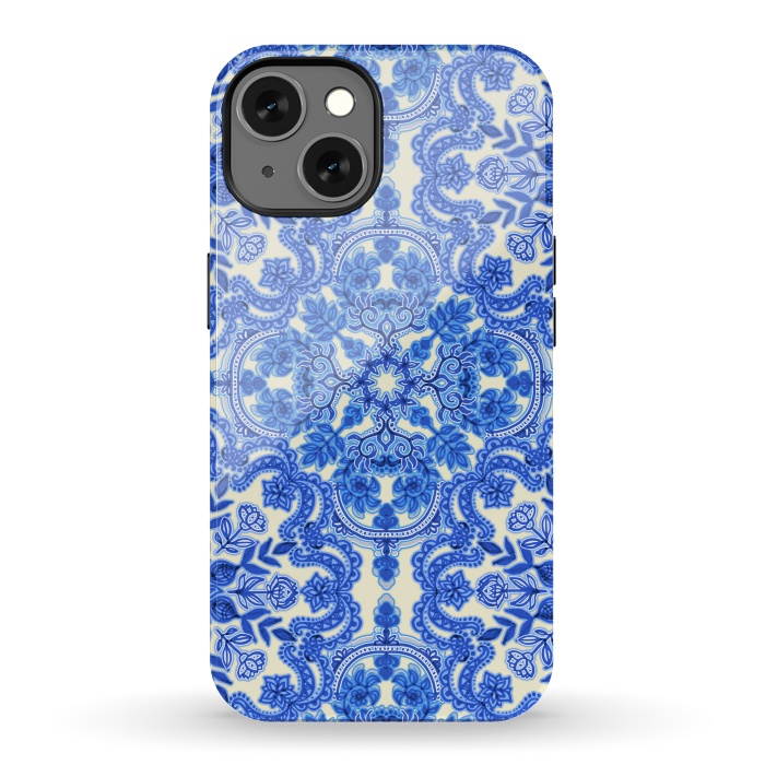 iPhone 13 StrongFit Cobalt Blue and China White Folk Art Pattern by Micklyn Le Feuvre