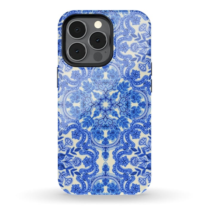 iPhone 13 pro StrongFit Cobalt Blue and China White Folk Art Pattern by Micklyn Le Feuvre