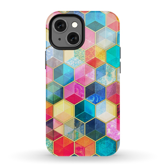 iPhone 13 mini StrongFit Crystal Bohemian Honeycomb Cubes by Micklyn Le Feuvre