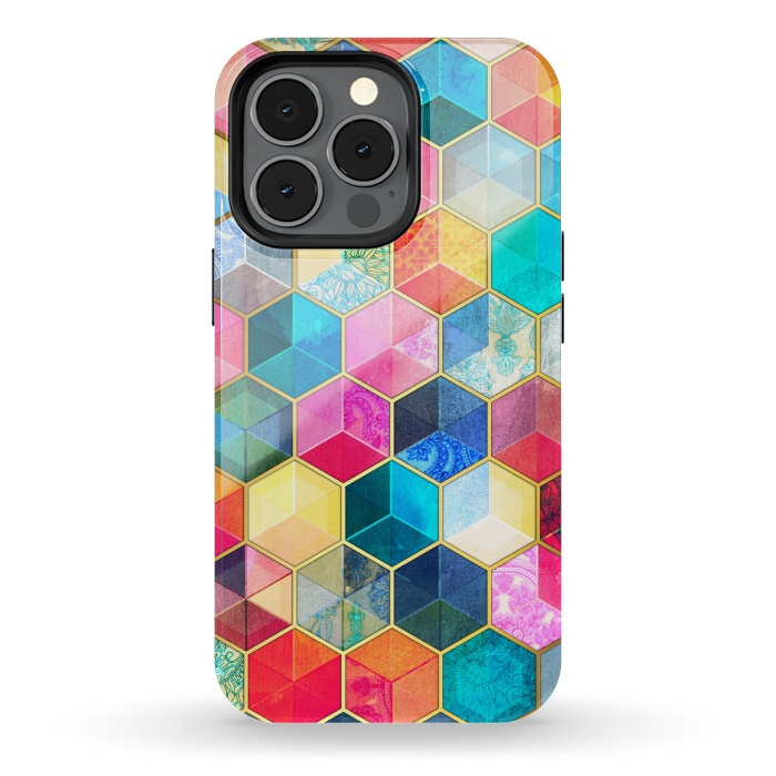 iPhone 13 pro StrongFit Crystal Bohemian Honeycomb Cubes by Micklyn Le Feuvre