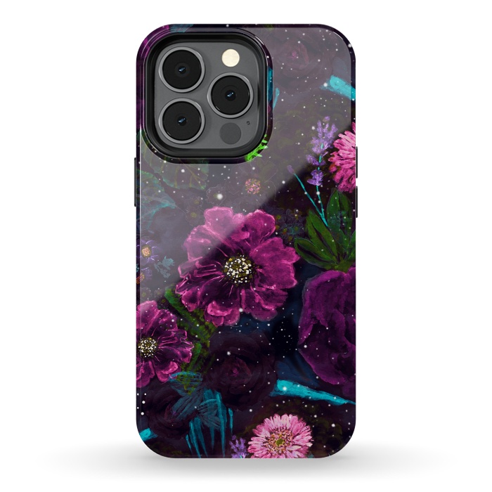 iPhone 13 pro StrongFit Whimsical Watercolor night garden floral hand paint  by InovArts