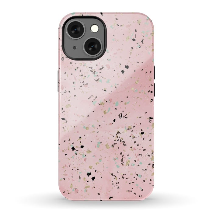 iPhone 13 StrongFit Blush and gold marble terrazzo design by InovArts