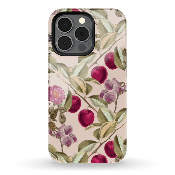iPhone 13 pro StrongFit Pink Fruits and Flowers Pattern  by Zala Farah