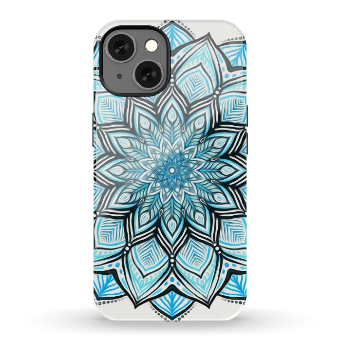 iPhone 13 StrongFit Turquoise Tribal Mandala on White by Micklyn Le Feuvre