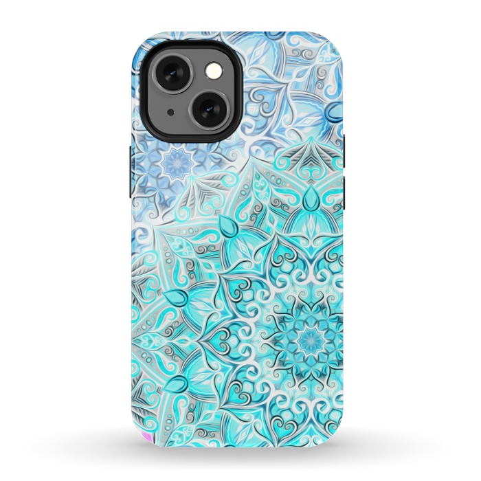 iPhone 13 mini StrongFit Frosted Mandalas in Aqua and Blue by Micklyn Le Feuvre