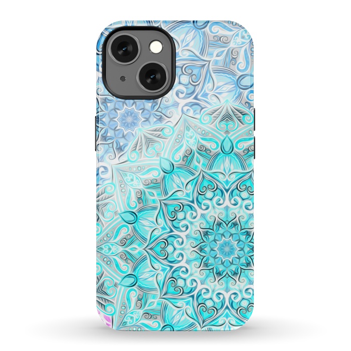 iPhone 13 StrongFit Frosted Mandalas in Aqua and Blue by Micklyn Le Feuvre