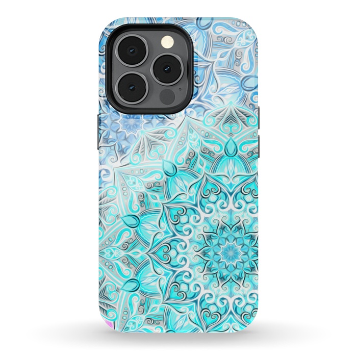 iPhone 13 pro StrongFit Frosted Mandalas in Aqua and Blue by Micklyn Le Feuvre