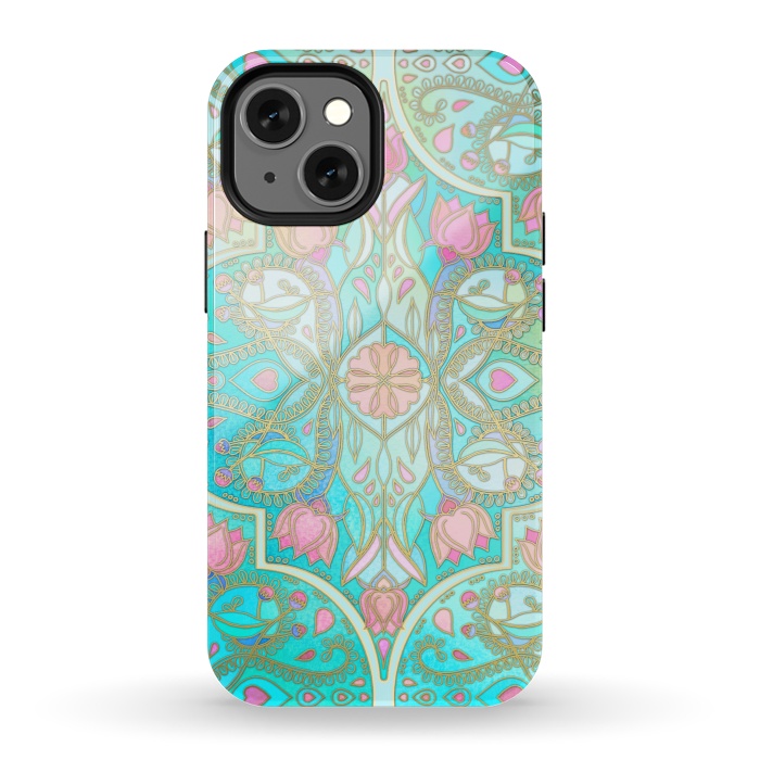 iPhone 13 mini StrongFit Floral Moroccan in Spring Pastels by Micklyn Le Feuvre
