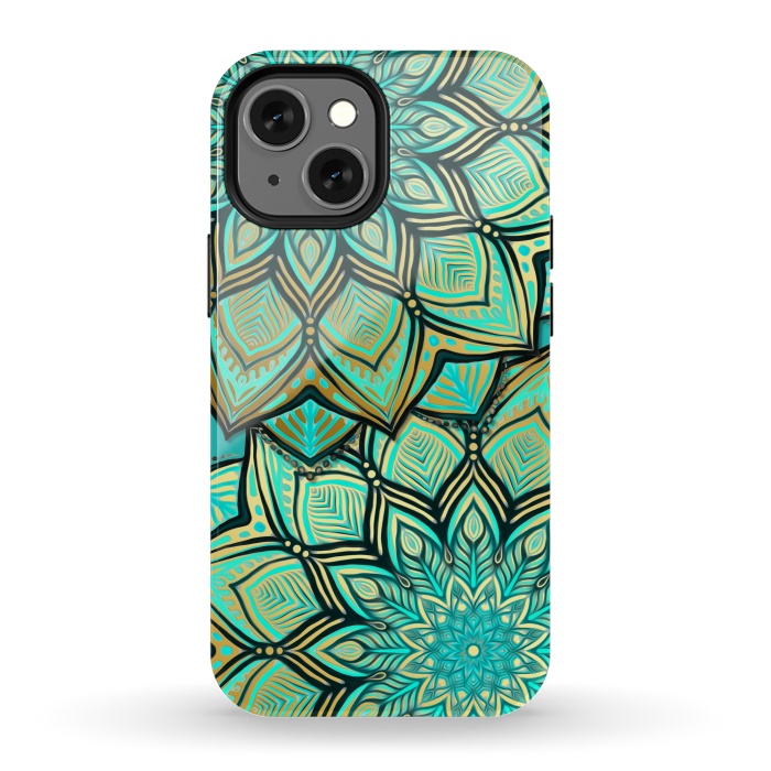 iPhone 13 mini StrongFit Emerald and Teal Gilded Mandala by Micklyn Le Feuvre