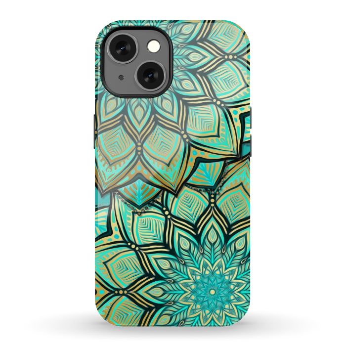 iPhone 13 StrongFit Emerald and Teal Gilded Mandala by Micklyn Le Feuvre