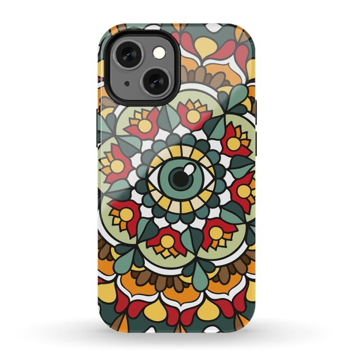 iPhone 13 mini StrongFit Green Eye Mandala by Majoih