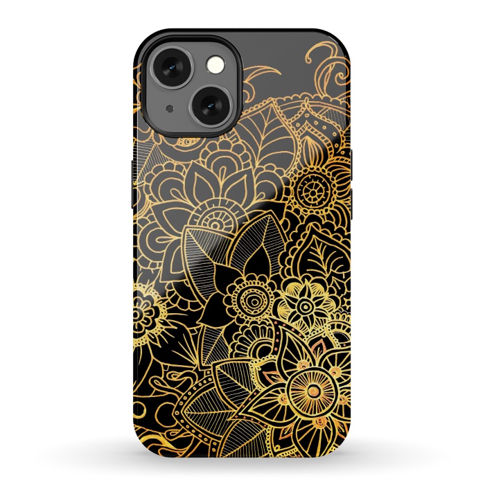 iPhone 13 StrongFit Floral Doodle Gold G523 by Medusa GraphicArt