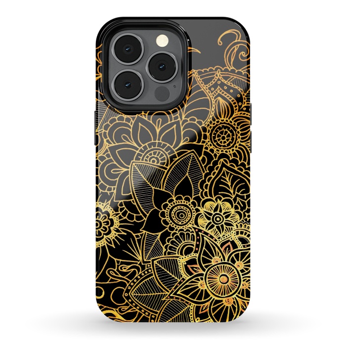 iPhone 13 pro StrongFit Floral Doodle Gold G523 by Medusa GraphicArt