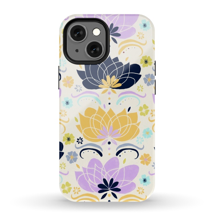 iPhone 13 mini StrongFit Navy & Pastel Floral  by Tigatiga