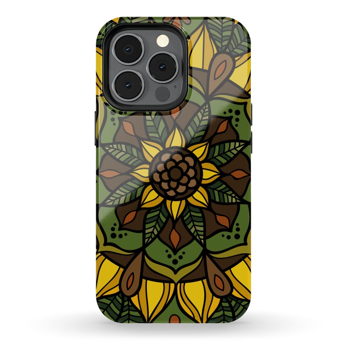 iPhone 13 pro StrongFit Sunflower Mandala by Majoih