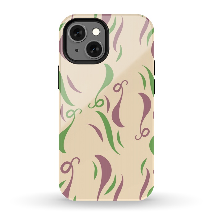iPhone 13 mini StrongFit GREEN PINK FLORAL PATTERN by MALLIKA