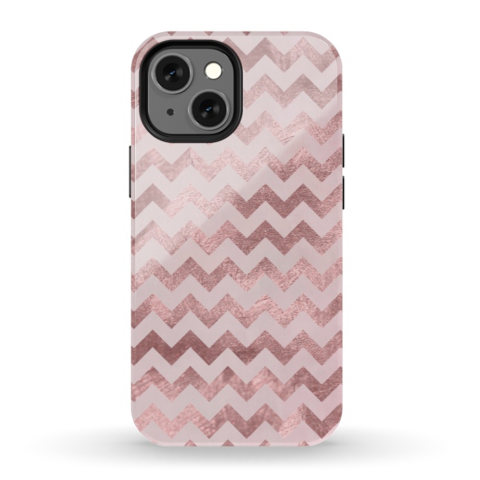 iPhone 13 mini StrongFit Elegant Rose Gold Chevron Stripes 2 by Andrea Haase