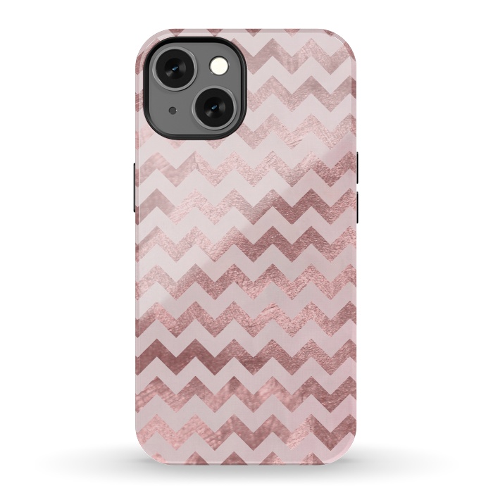 iPhone 13 StrongFit Elegant Rose Gold Chevron Stripes 2 by Andrea Haase