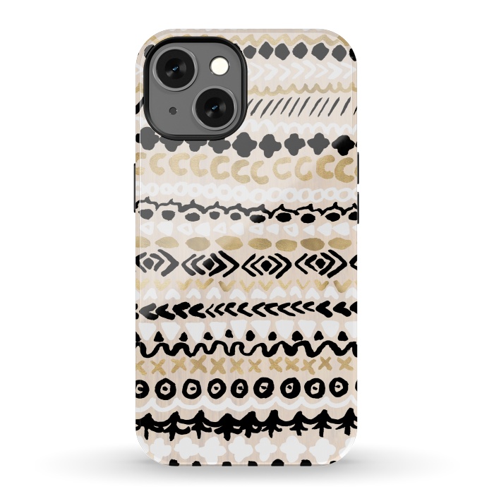 iPhone 13 StrongFit Black, White & Gold Tribal by Tangerine-Tane