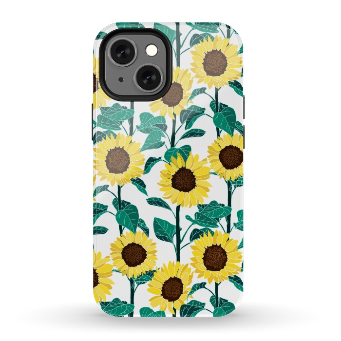 iPhone 13 mini StrongFit Sunny Sunflowers - White  by Tigatiga