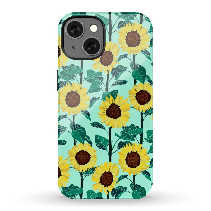 iPhone 13 StrongFit Sunny Sunflowers - Mint  by Tigatiga